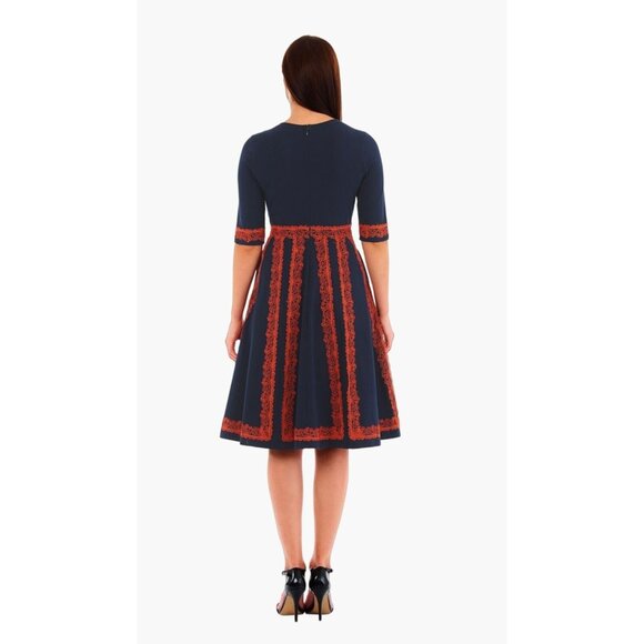 Eshakti Dress Women's Size 2X Lace Trim Cotton Knit Dress Navy Red Lace Accent J - Picture 3 of 4